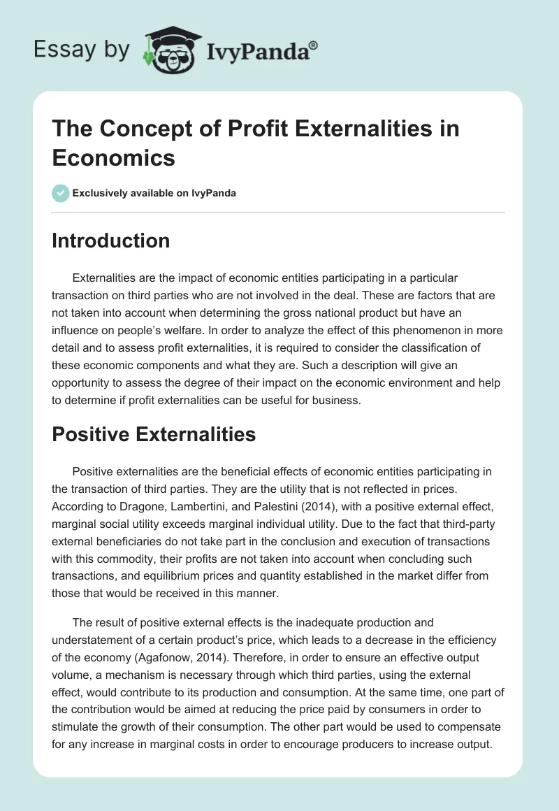 The Concept of Profit Externalities in Economics. Page 1