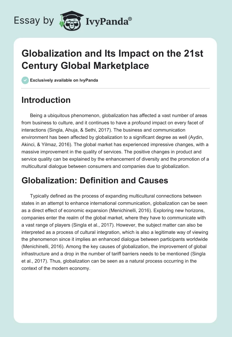 Globalization and Its Impact on the 21st Century Global Marketplace. Page 1