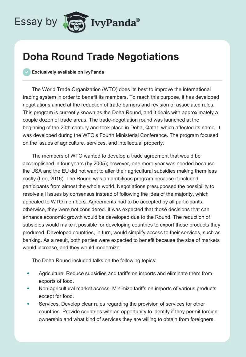 Doha Round Trade Negotiations. Page 1