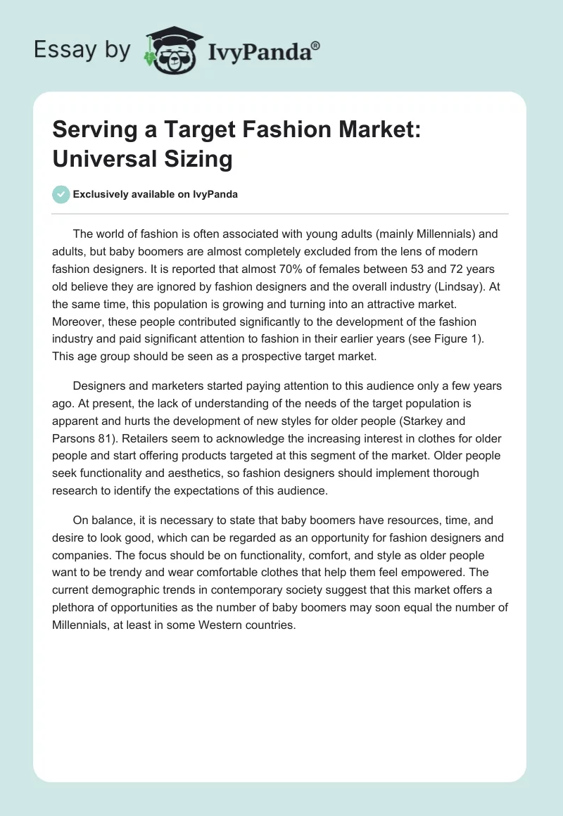 Serving a Target Fashion Market: Universal Sizing. Page 1