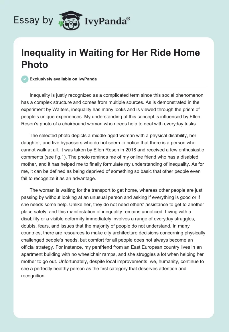 Inequality in "Waiting for Her Ride Home" Photo. Page 1