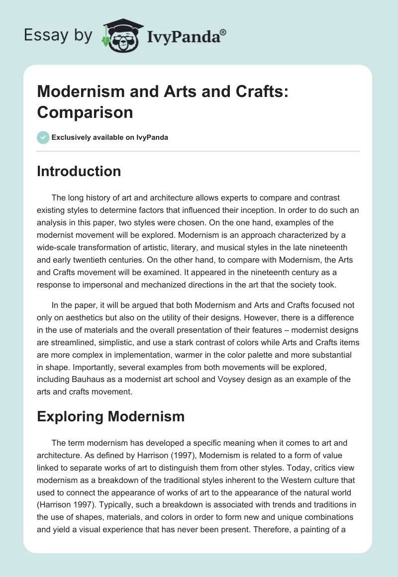 Modernism and Arts and Crafts: Comparison. Page 1