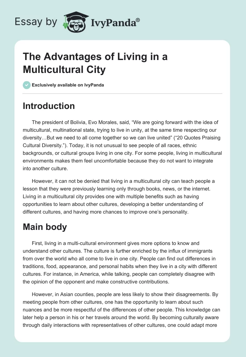 The Advantages of Living in a Multicultural City. Page 1
