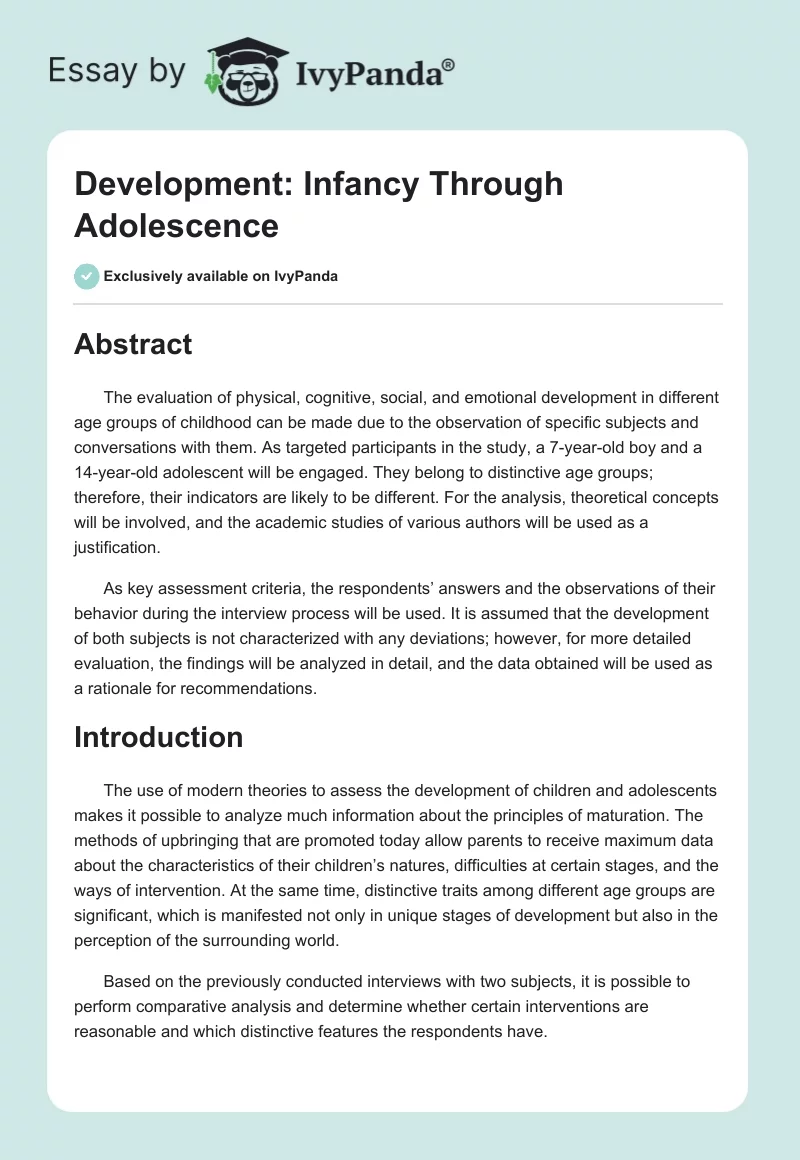 Development: Infancy Through Adolescence. Page 1
