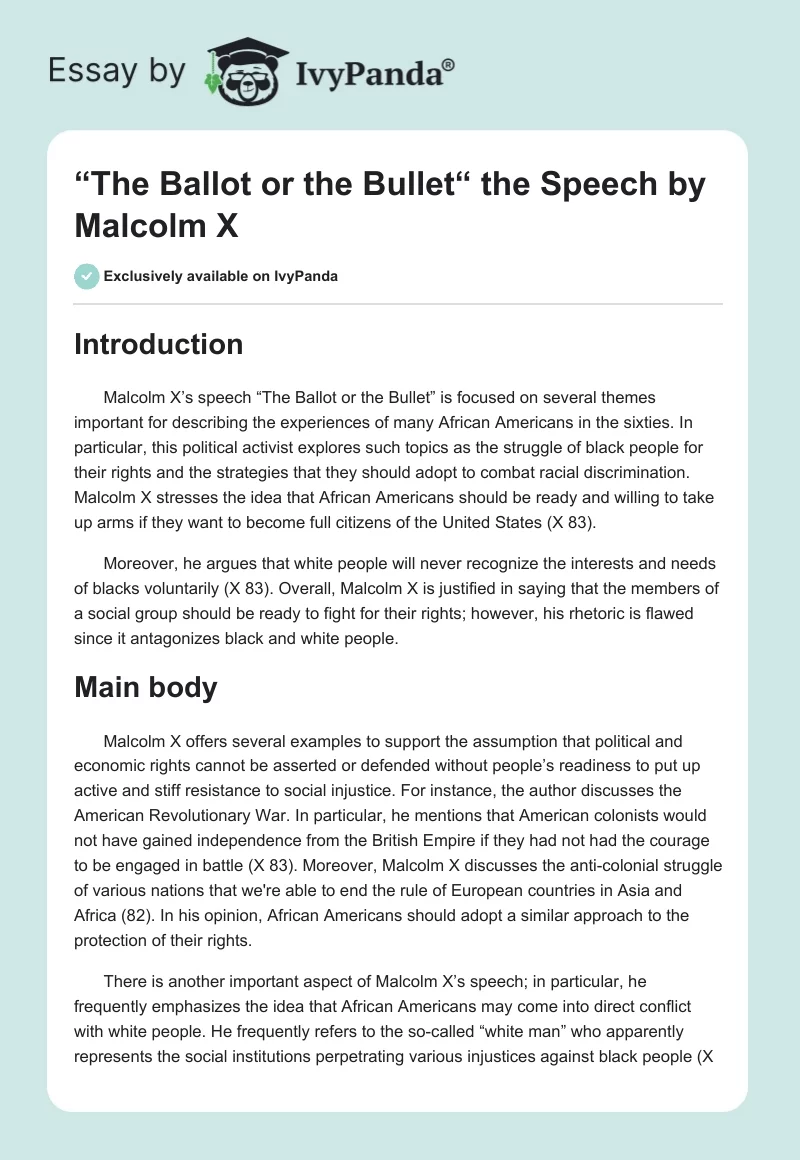 “The Ballot or the Bullet“ the Speech by Malcolm X. Page 1