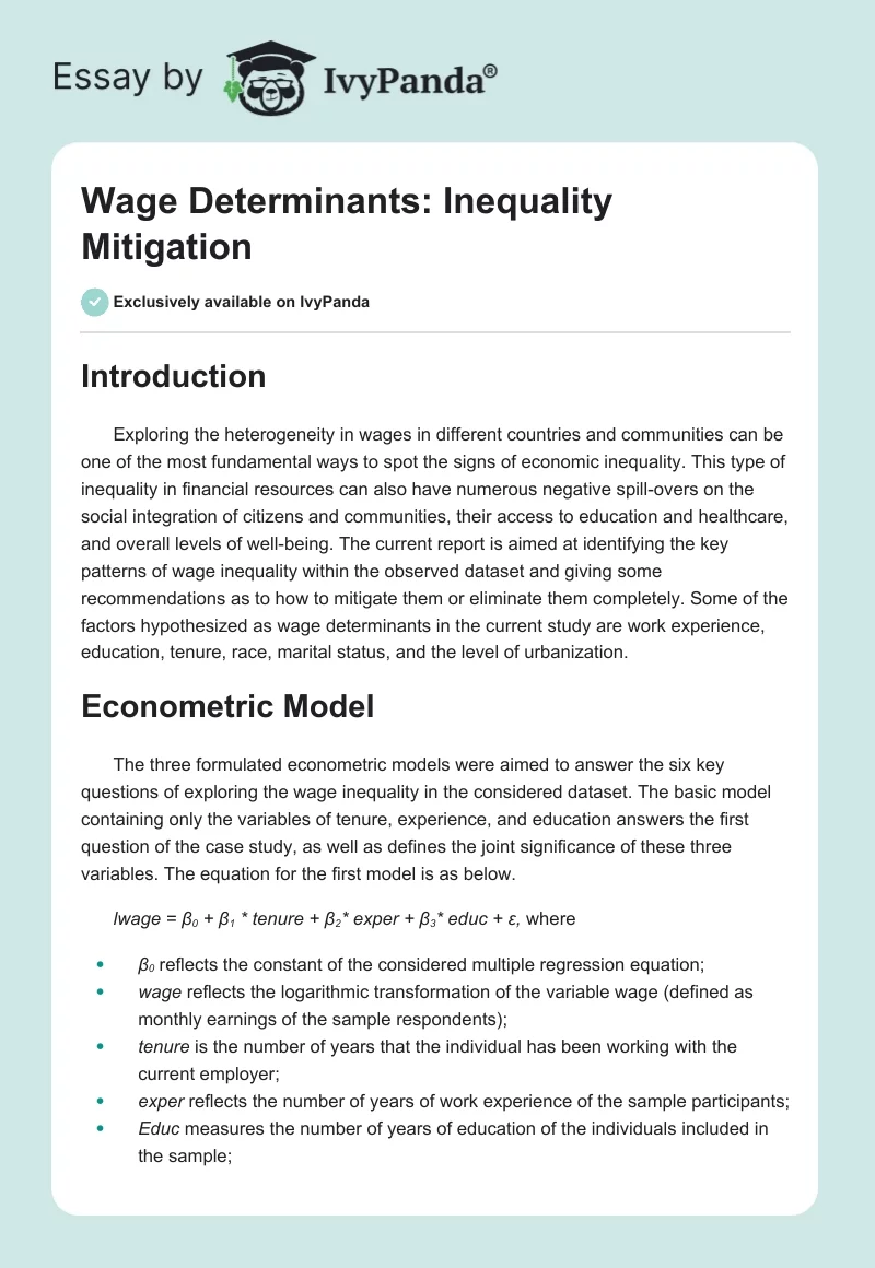 Wage Determinants: Inequality Mitigation. Page 1