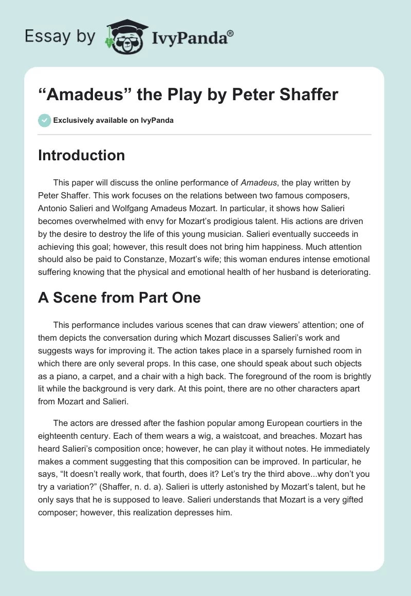 “Amadeus” the Play by Peter Shaffer. Page 1
