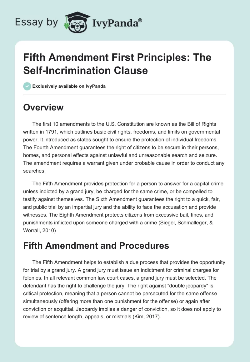 Fifth Amendment First Principles: The Self-Incrimination Clause. Page 1