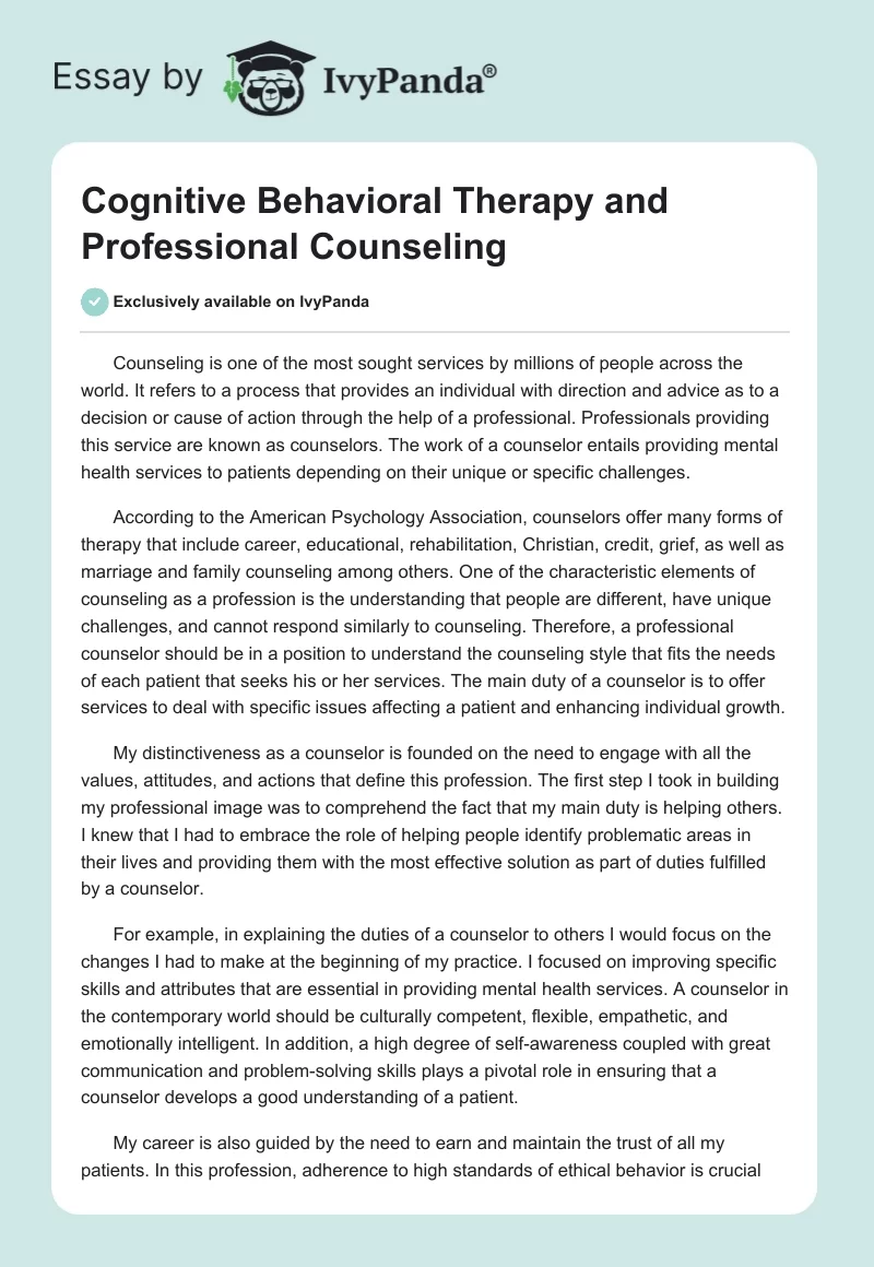 Cognitive Behavioral Therapy and Professional Counseling. Page 1