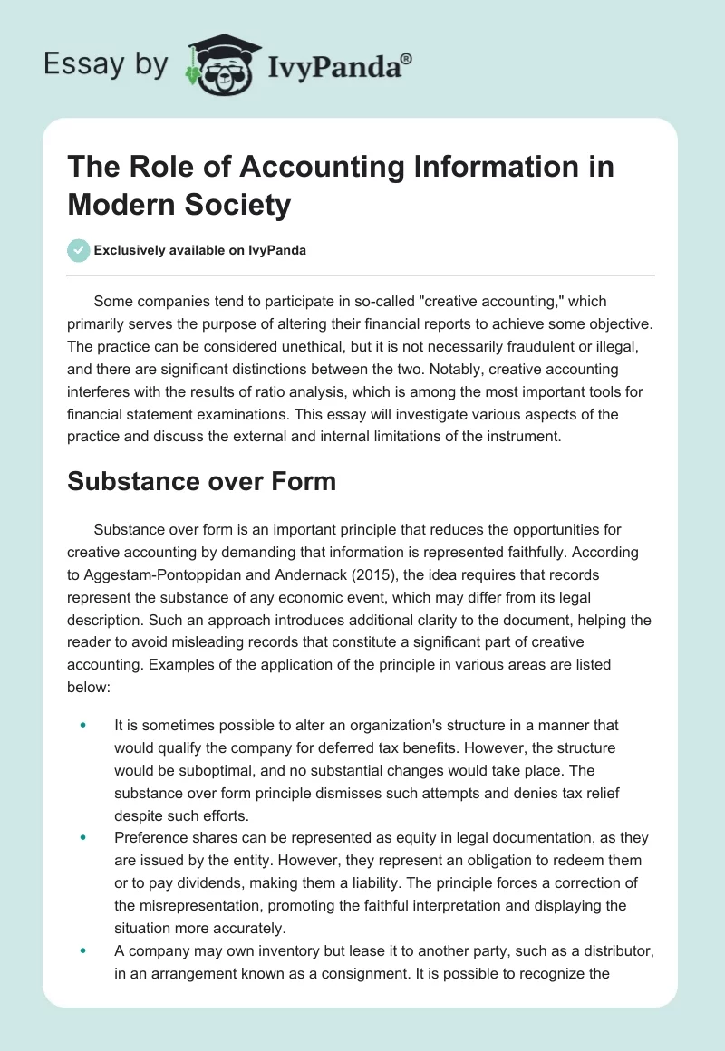 The Role of Accounting Information in Modern Society. Page 1