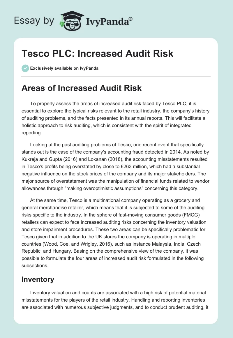 Tesco PLC: Increased Audit Risk. Page 1
