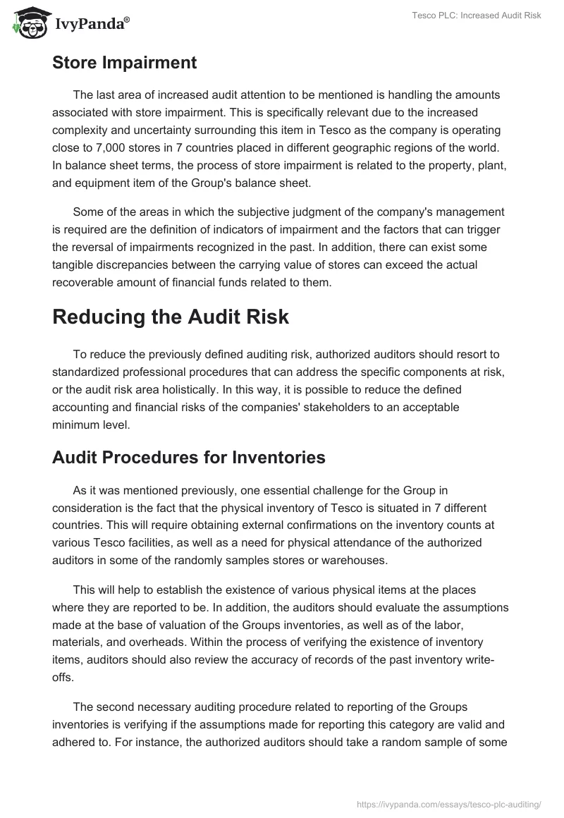 Tesco PLC: Increased Audit Risk. Page 3