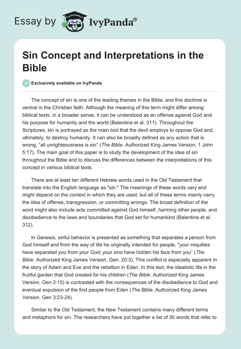 Sin Concept and Interpretations in the Bible. Page 1