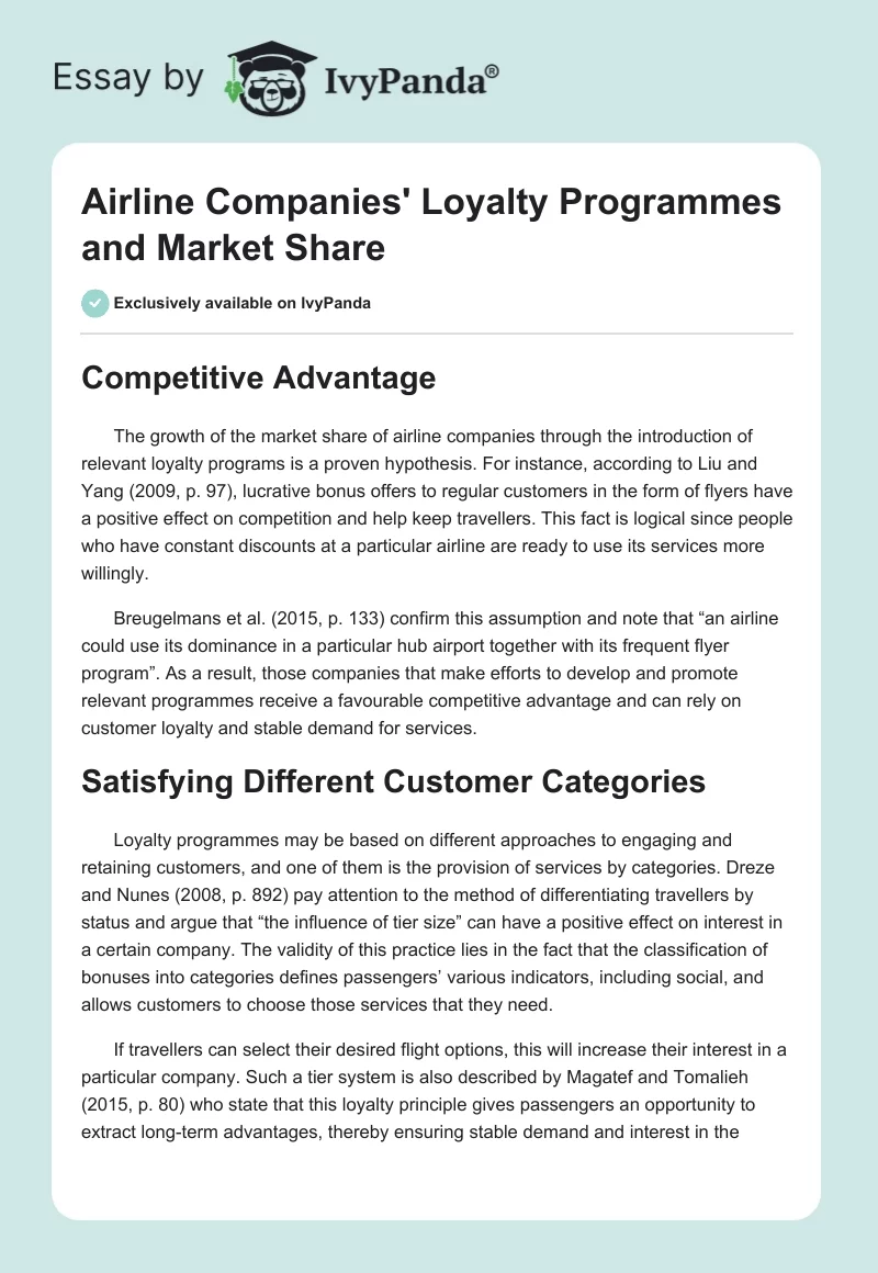 Airline Companies' Loyalty Programmes and Market Share. Page 1