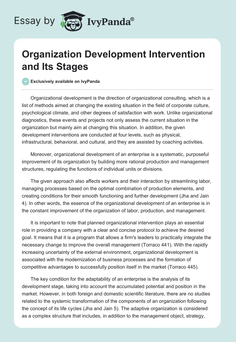 Organization Development Intervention and Its Stages. Page 1