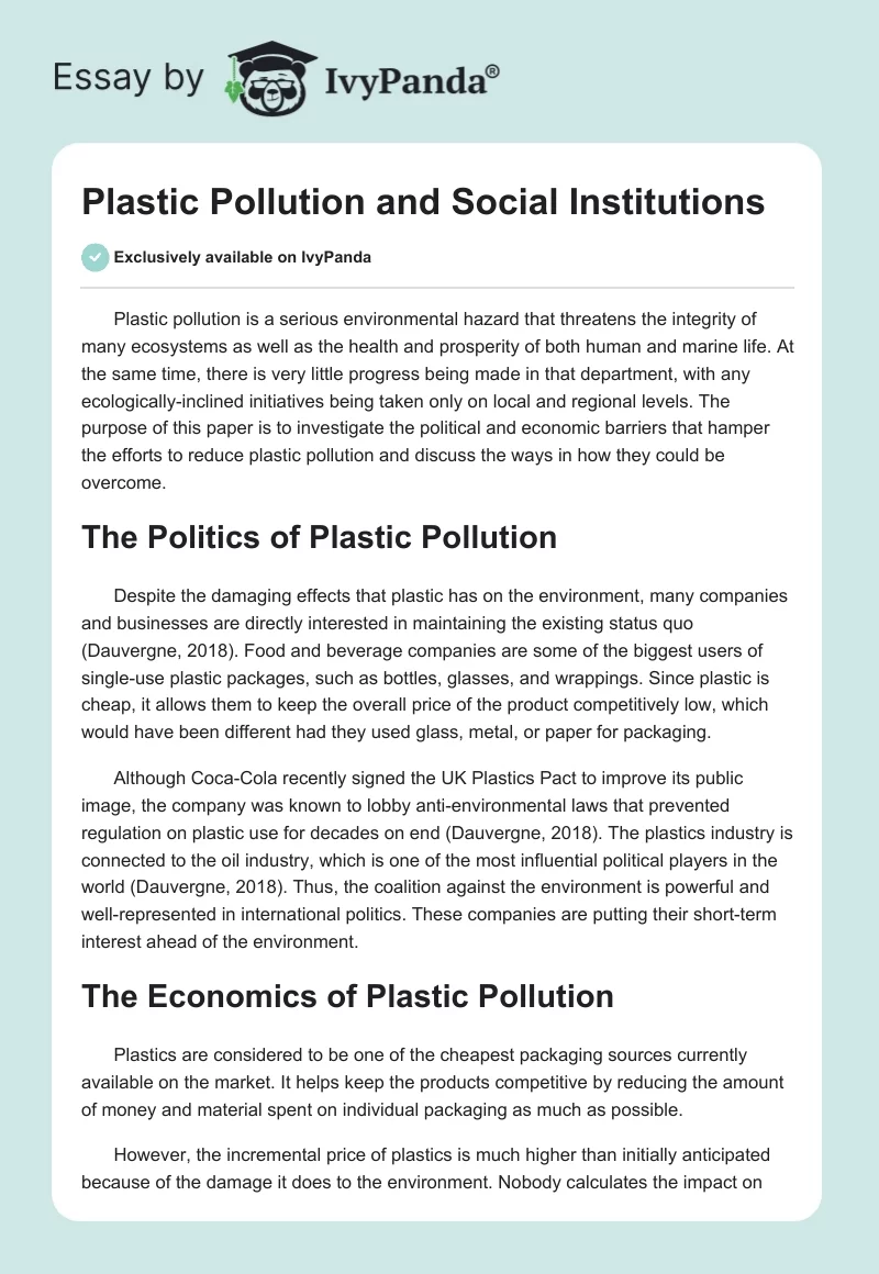 Plastic Pollution and Social Institutions. Page 1
