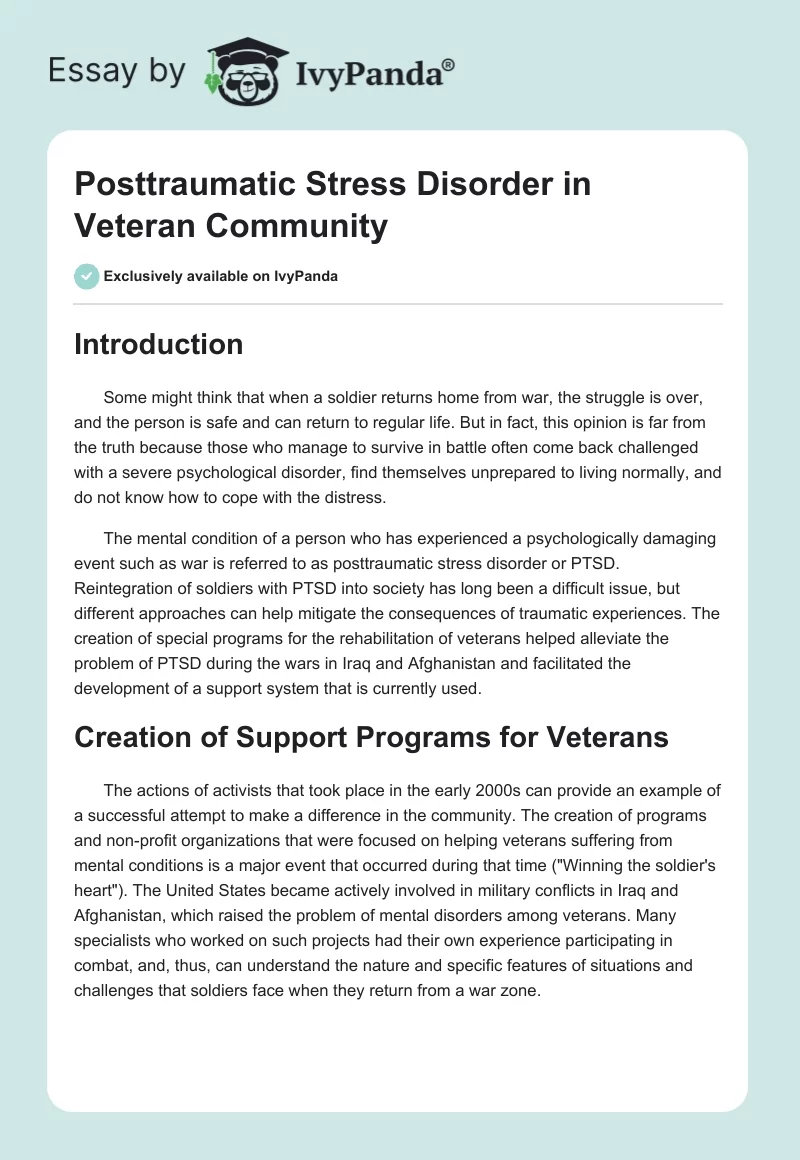 Posttraumatic Stress Disorder in Veteran Community. Page 1