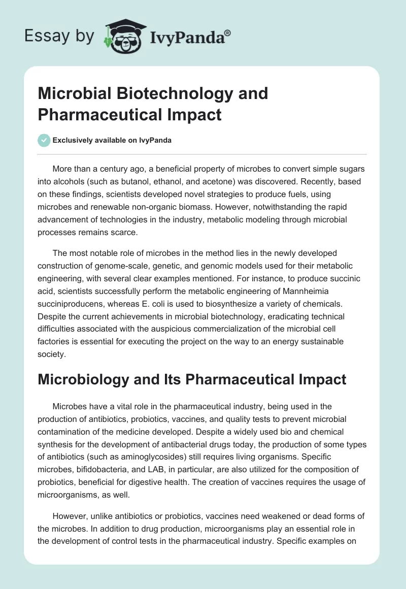 Microbial Biotechnology and Pharmaceutical Impact. Page 1