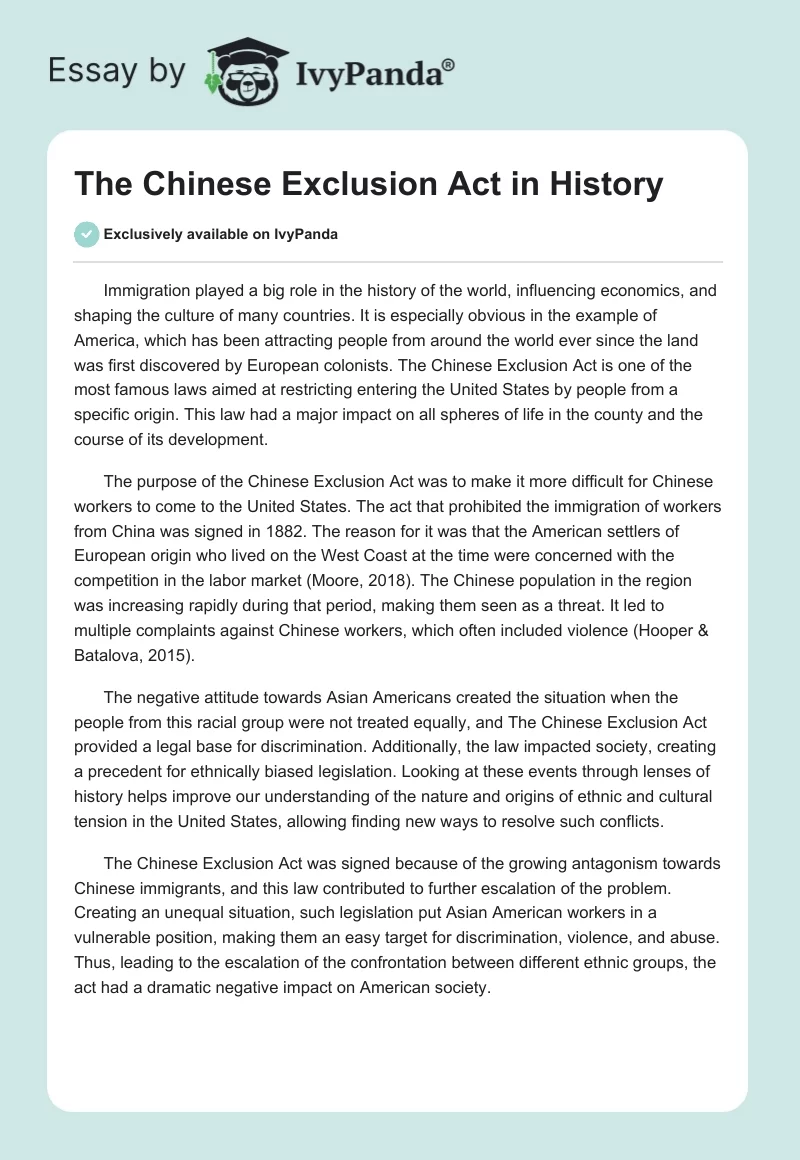 The Chinese Exclusion Act in History. Page 1