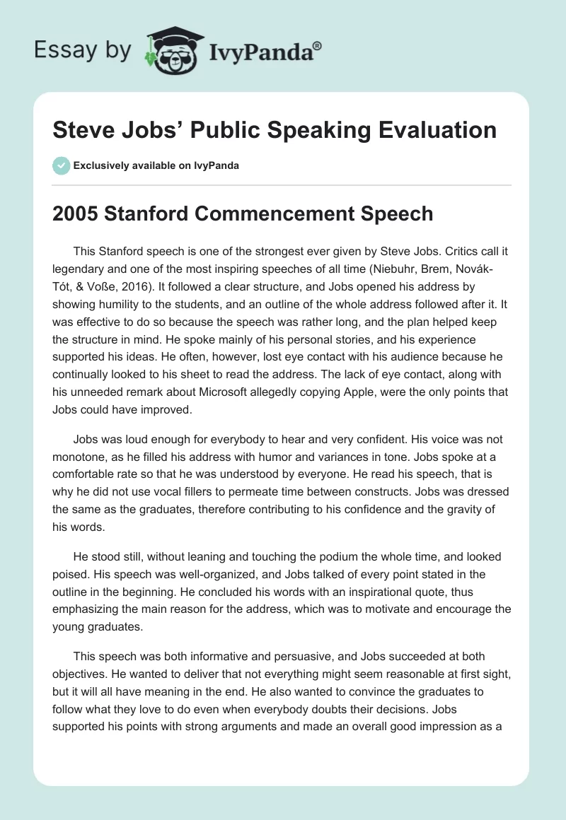 Steve Jobs’ Public Speaking Evaluation. Page 1