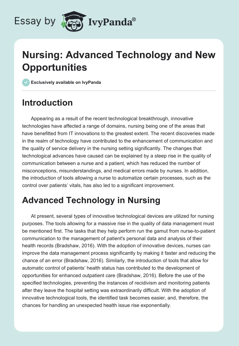 Nursing: Advanced Technology and New Opportunities. Page 1