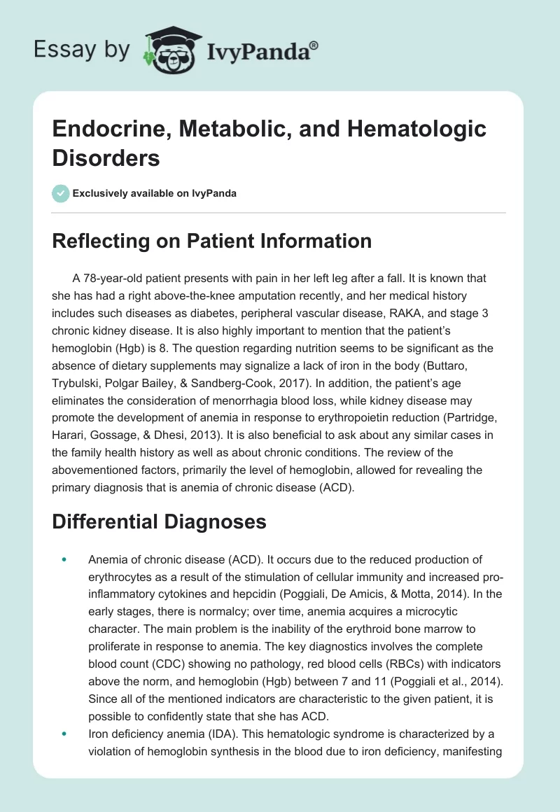 Endocrine, Metabolic, and Hematologic Disorders. Page 1