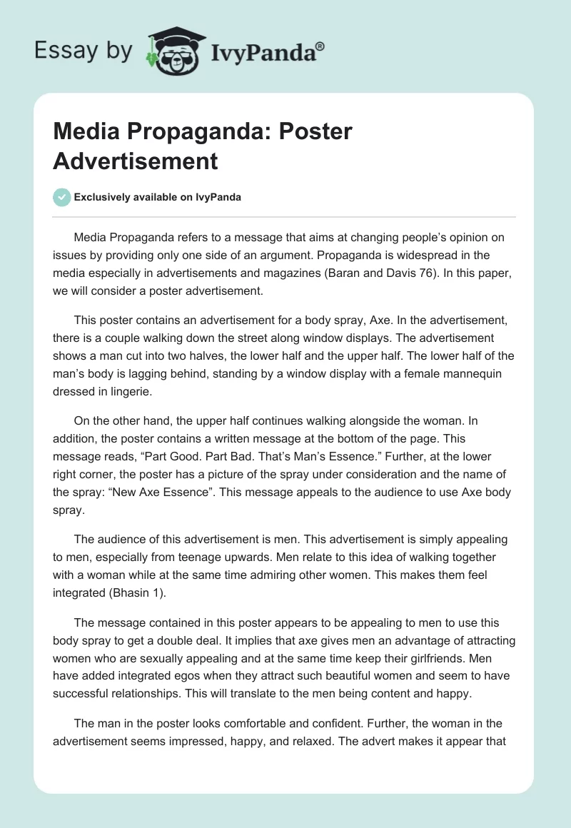 Media Propaganda: Poster Advertisement. Page 1