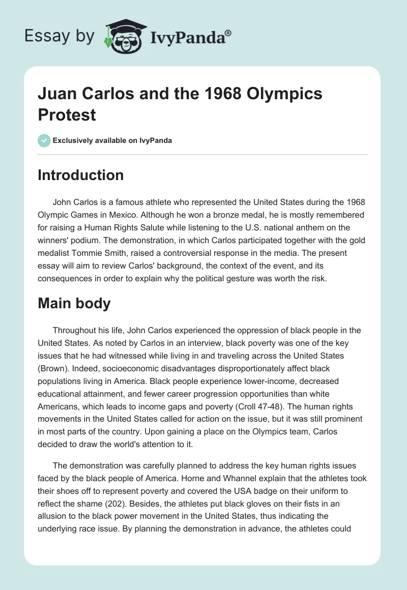 Juan Carlos and the 1968 Olympics Protest. Page 1