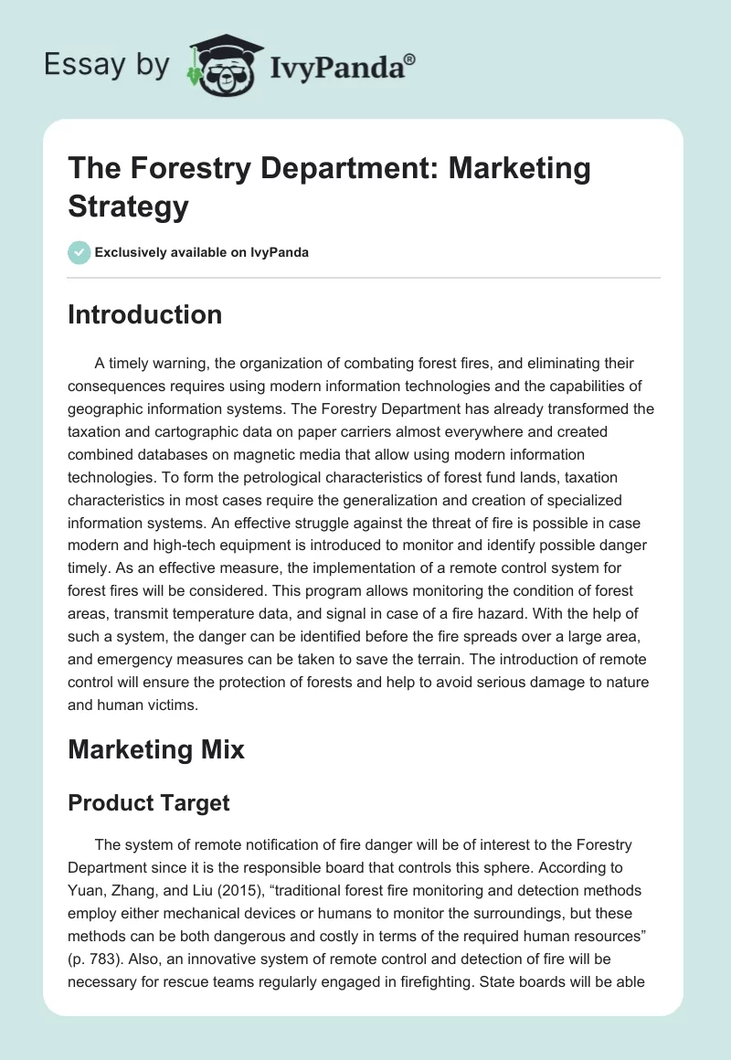 The Forestry Department: Marketing Strategy. Page 1