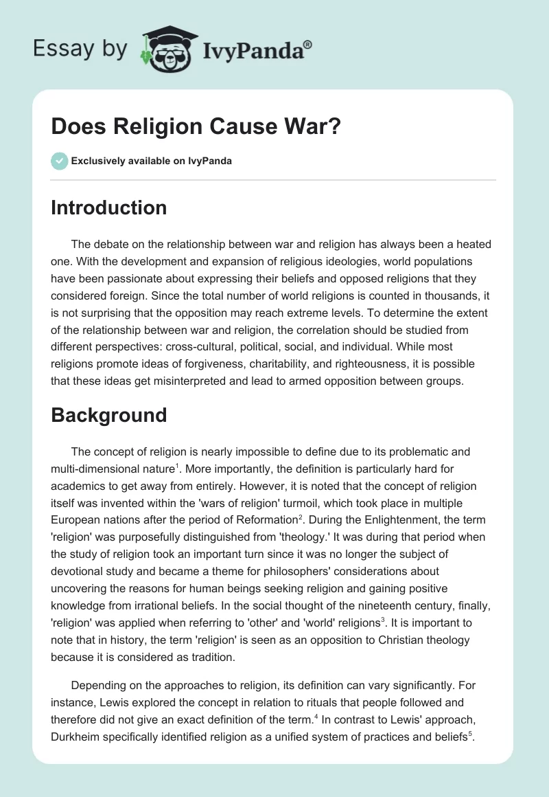 Does Religion Cause War?. Page 1