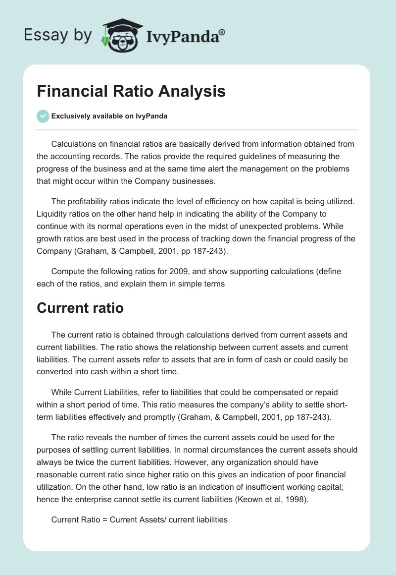 Financial Ratio Analysis. Page 1
