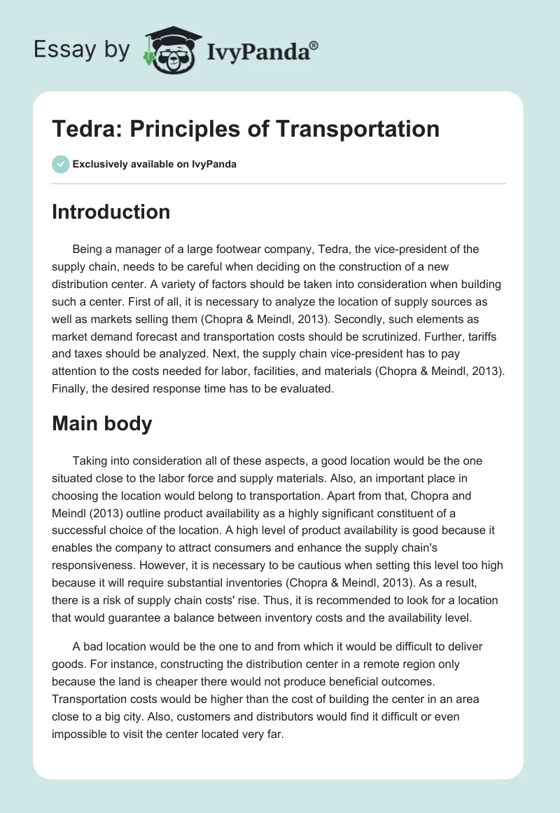 Tedra: Principles of Transportation. Page 1