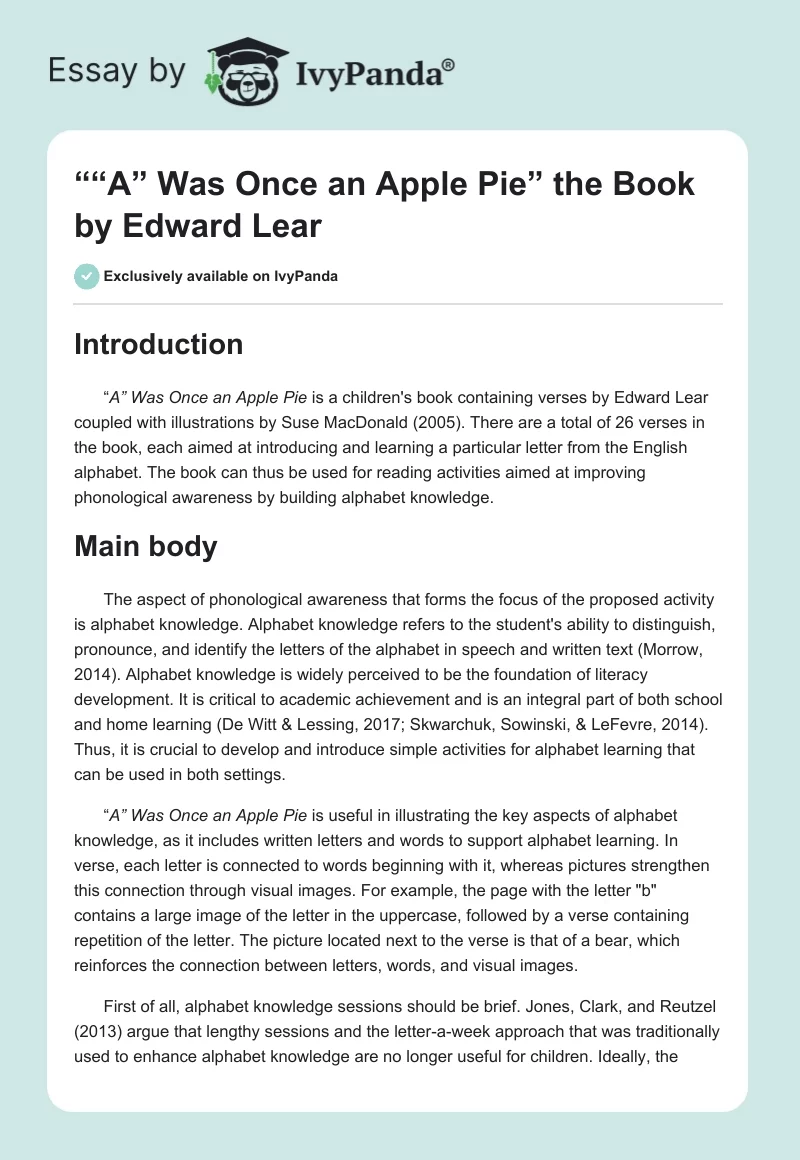 ““A” Was Once an Apple Pie” the Book by Edward Lear. Page 1