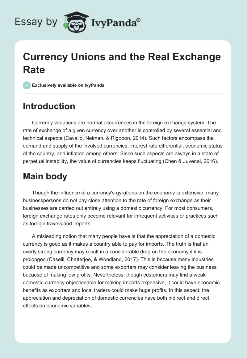 Currency Unions and the Real Exchange Rate. Page 1
