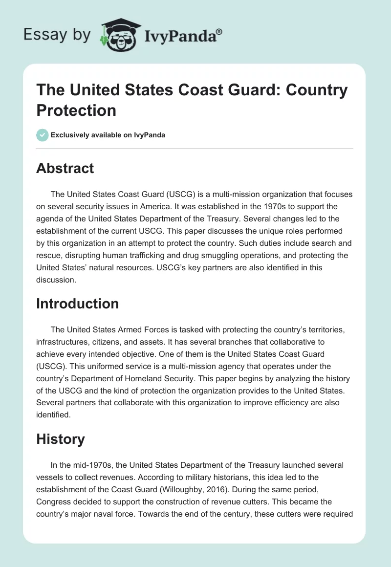 The United States Coast Guard: Country Protection. Page 1