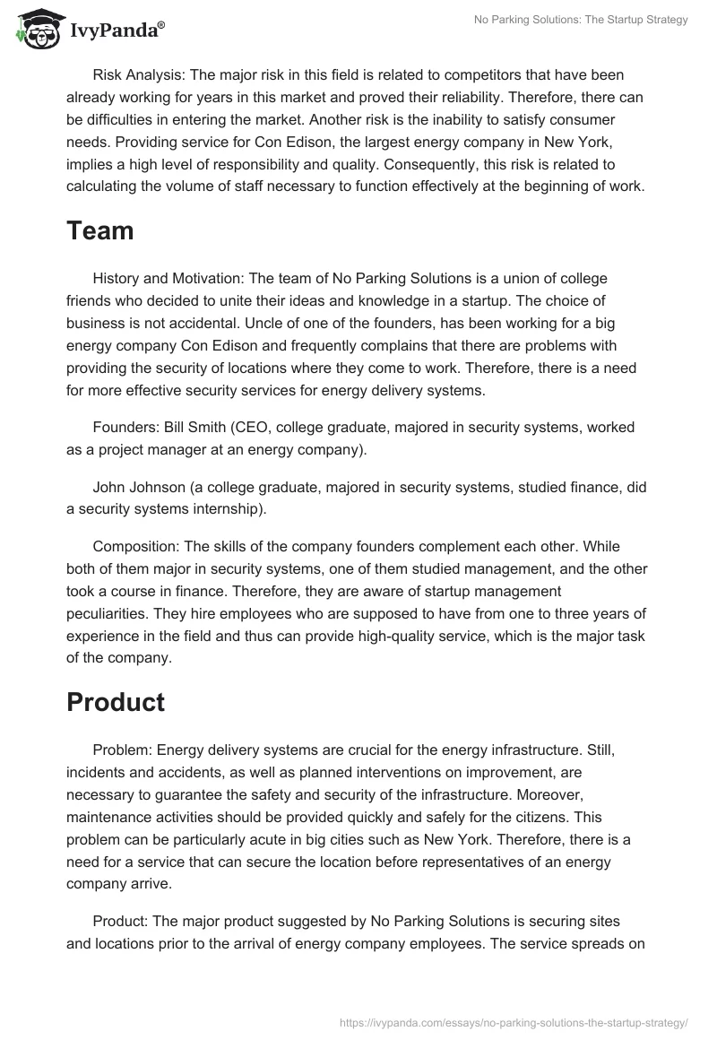 No Parking Solutions: The Startup Strategy. Page 2
