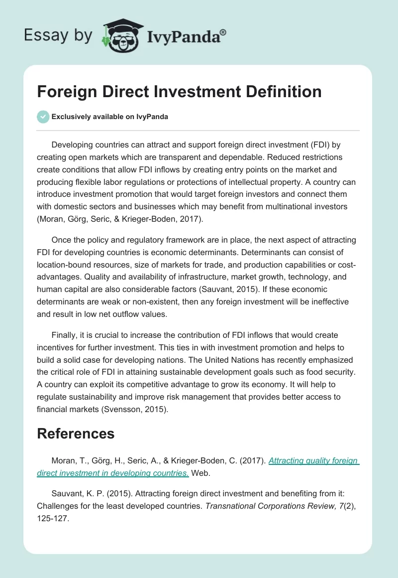 Foreign Direct Investment Definition. Page 1