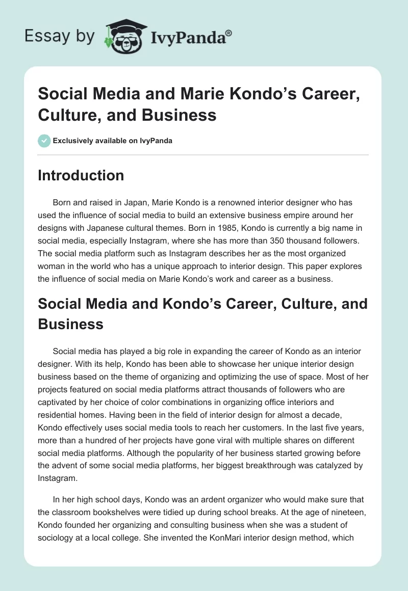 Social Media and Marie Kondo’s Career, Culture, and Business. Page 1