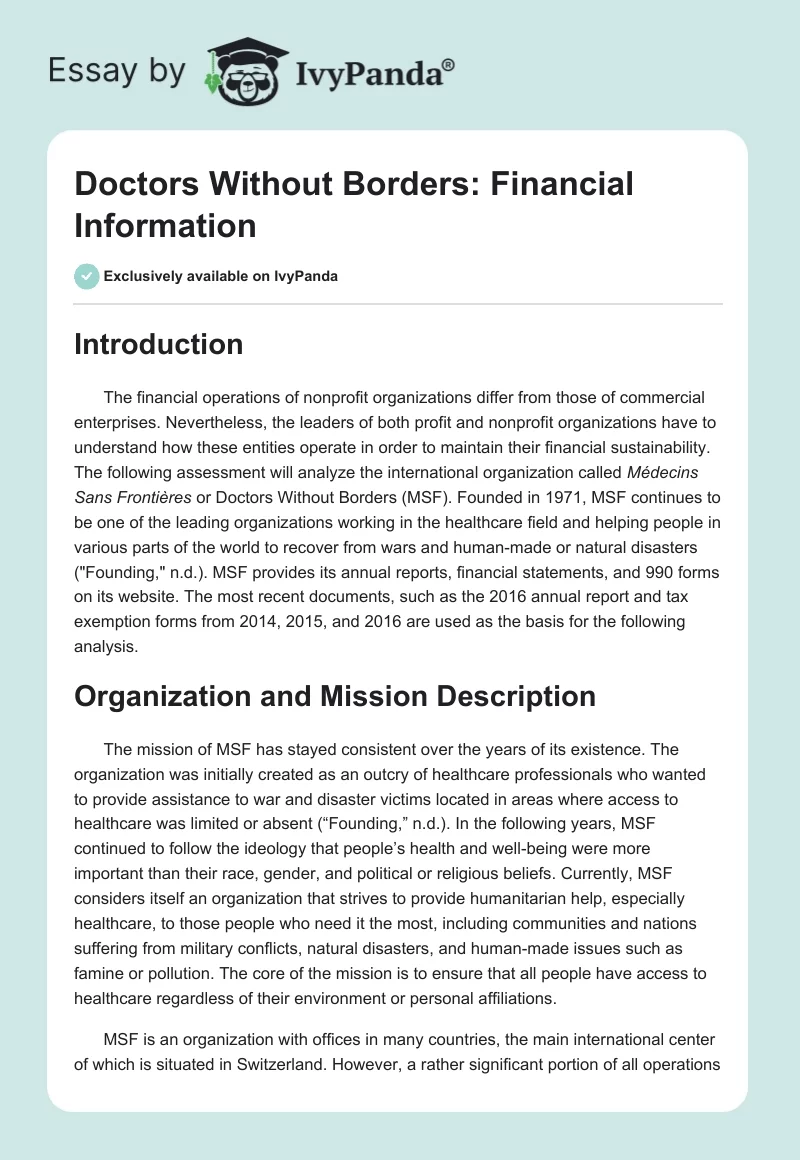 Doctors Without Borders: Financial Information. Page 1
