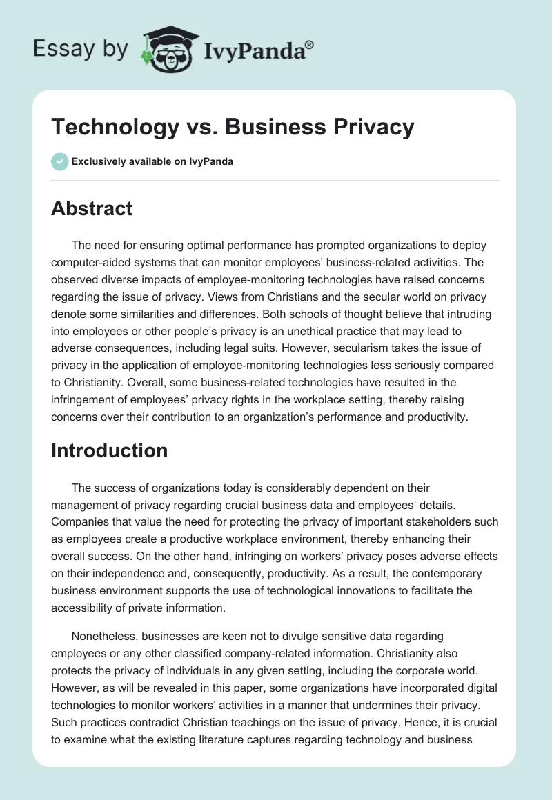 Technology vs. Business Privacy. Page 1