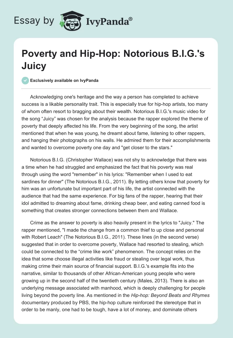 Poverty and Hip-Hop: Notorious B.I.G.'s "Juicy". Page 1
