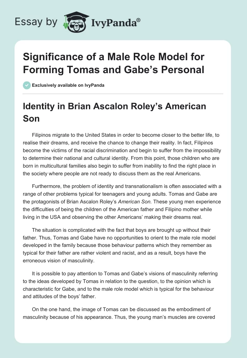 Significance of a Male Role Model for Forming Tomas and Gabe’s Personal. Page 1