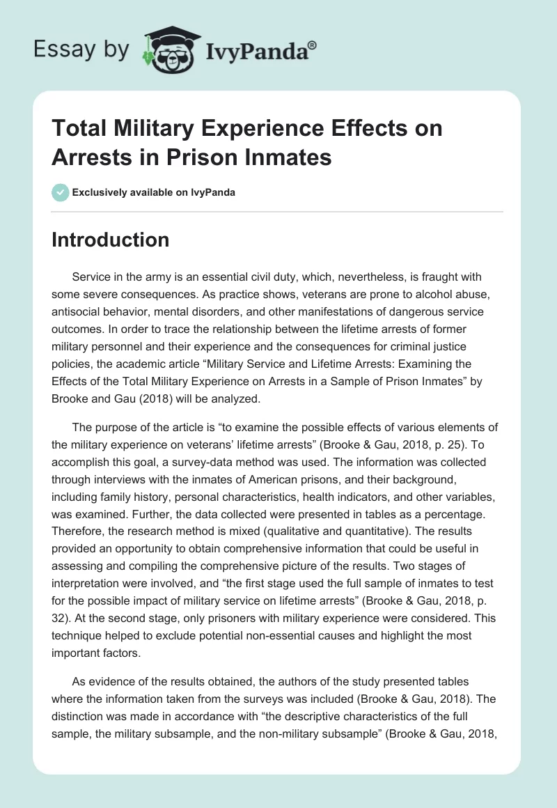 Total Military Experience Effects on Arrests in Prison Inmates. Page 1
