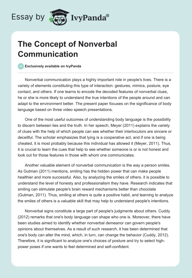 The Concept of Nonverbal Communication. Page 1