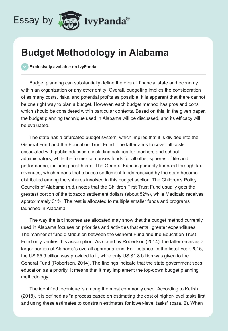 Budget Methodology in Alabama. Page 1