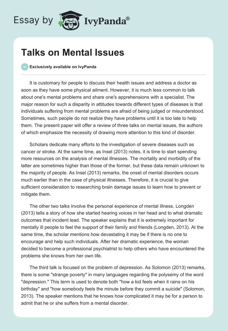 Talks on Mental Issues. Page 1
