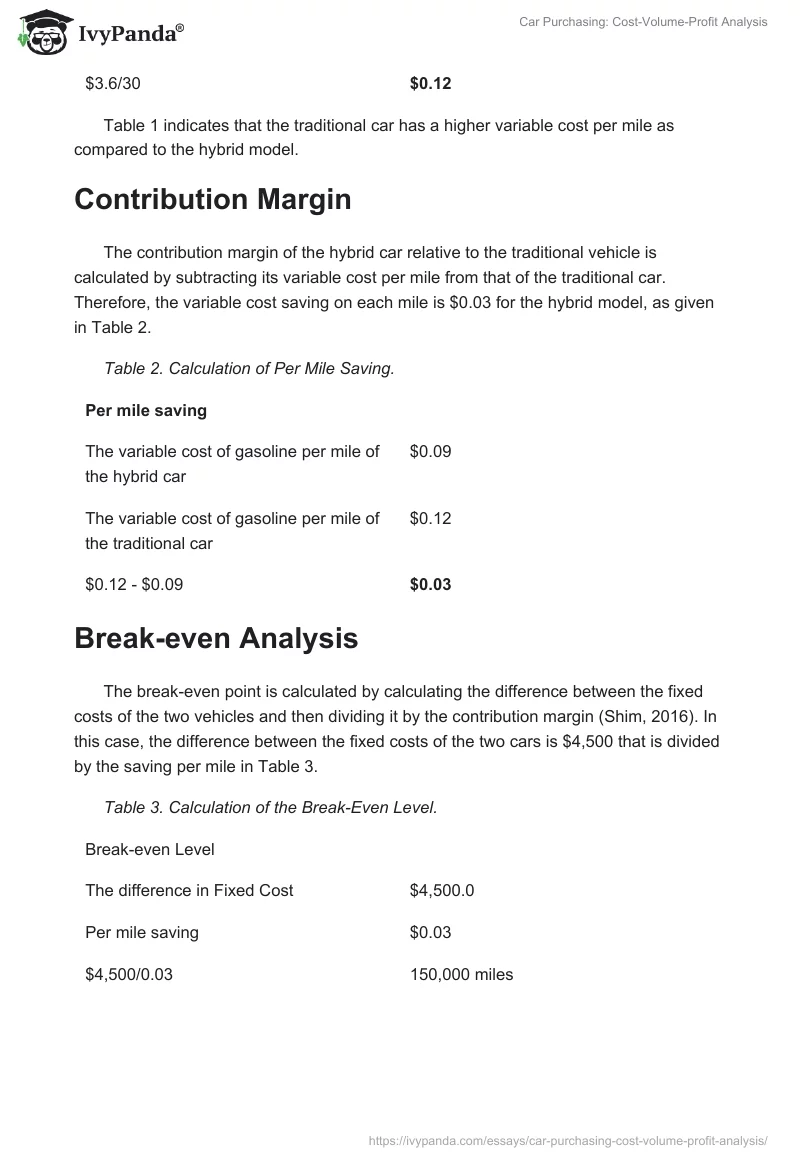 Car Purchasing: Cost-Volume-Profit Analysis. Page 2