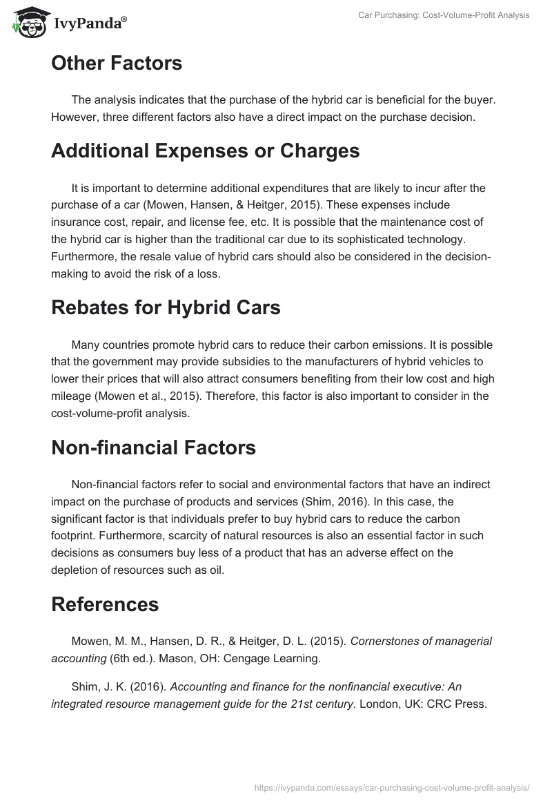 Car Purchasing: Cost-Volume-Profit Analysis. Page 3