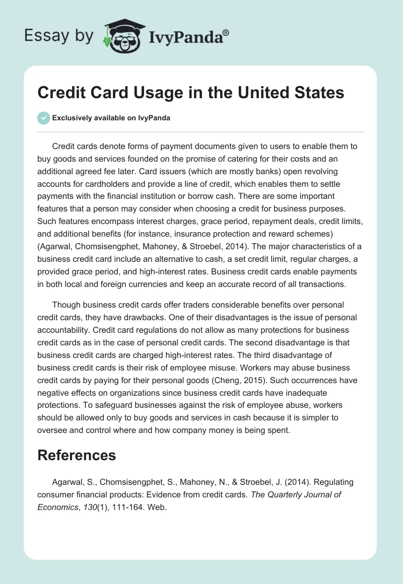 Credit Card Usage in the United States. Page 1