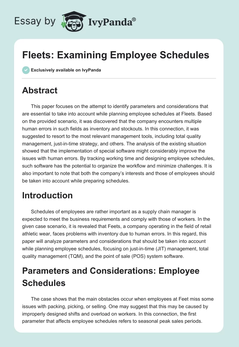 Fleets: Examining Employee Schedules. Page 1
